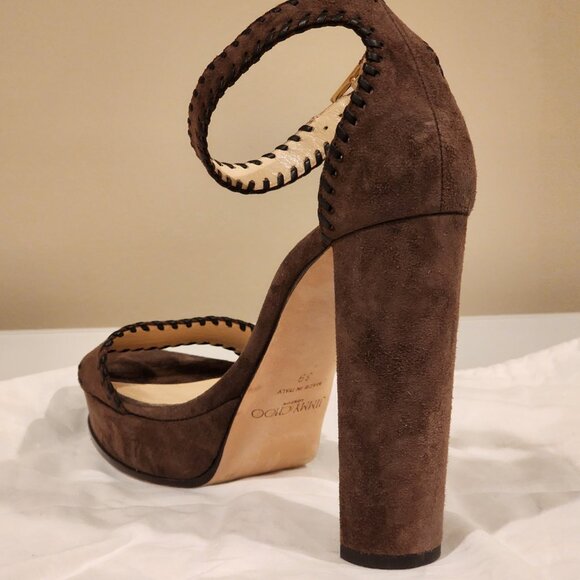 Excellent EU39 Jimmy Choo Platform Sandal Holly Chocolate Brown Suede - Picture 4 of 11